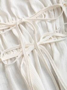 Sweetra Damen Creme Neckholder Peplum Top, strukturierter Stoff mit Muschel- und Pailletten-Besatz, ausgeschnittene Taille, Sommer Lässig Elegant Urlaubs Party Top, Sommer Tops, Party Outfit, Ausgeh Tops, Elegante Damenblusen, Urlaubsoutfits Damen, Lässig Blusen für Damen, Weiße Tops - Weiss - Übersicht 3
