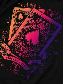 Manfinity LEGND 男士休闲卡片印花短袖T恤，夏季 - 黑色 - 查看 4