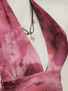 SHEIN ICON Áo tank top kiểu vintage cổ yếm, cổ chữ V sâu, thắt eo, dáng chữ A, hở lưng. - Hồng - Xem 4