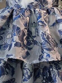 SHEIN Young Girls Floral Print Short Sleeve Dress - Blue - View 5