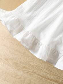 SHEIN Young Girls Floral Embroidered Square Neck Ruffle Hem Dress,Holiday,Summer, Travel - White - View 4