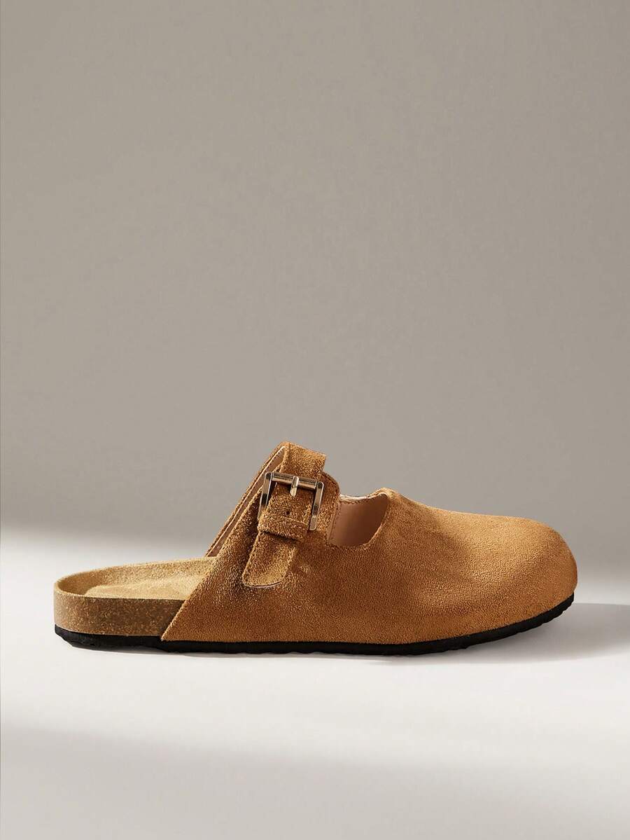 Solecia New Women's Flat Slip-On Shoes, Half-Covered Slip-On Style, Faux Suede, Comfortable Texture, Versatile And Simple, Suitable For Going Out, Commuting, And Home Use - dark brown - View 1