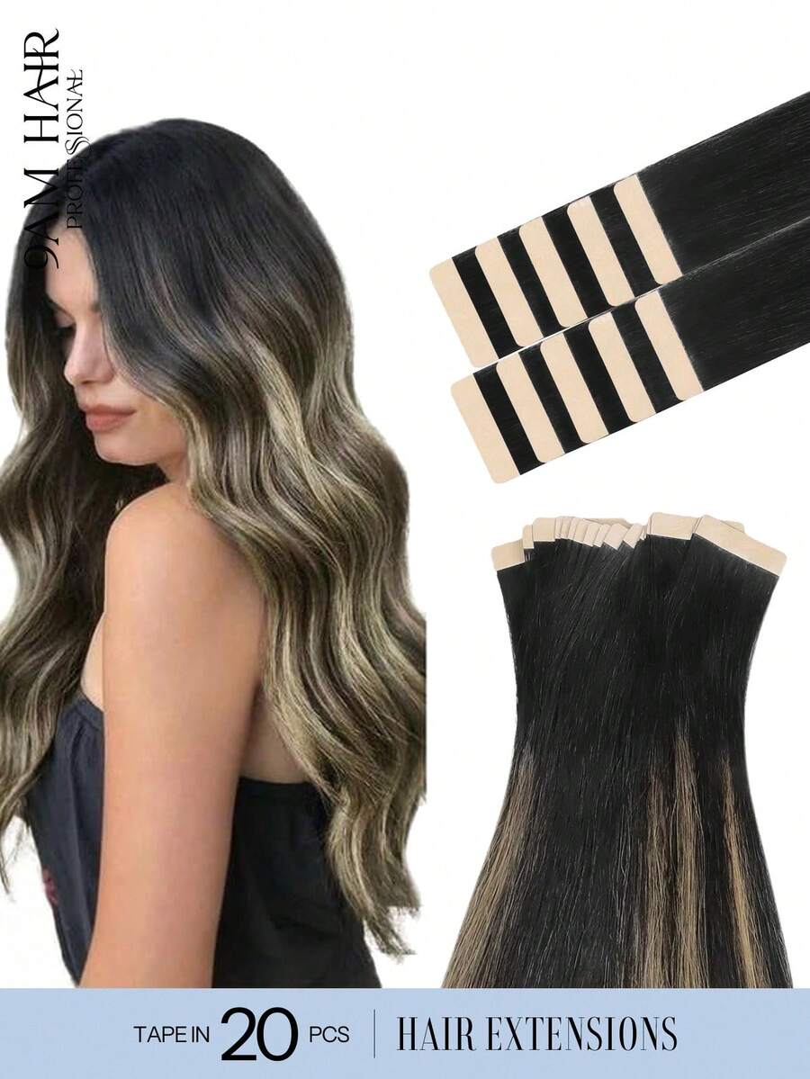20PCS Straight Tape In Human Hair Extensions 100% Real Remy Human Hair 14-24inches Natural High Quality 50G/Pack For Salon Silky Seamless Invisible PU Tape In Hair Extensions - S1B/19/1B - View 1