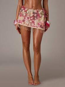 SHEIN BAE 1件女士粉色亮片网纱沙滩罩衫 - 粉色 - 查看 7