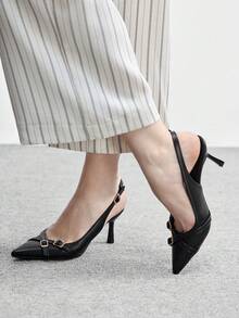 CUCCOO BIZCHIC Women Shoes Women's Pointed Stiletto Black Cross Strap Back Strap Fashion Versatile Commuter Daily Work Women's High Heel Shoes Back Empty Women's Shoes Valentine's Day - Black 1 - View 7