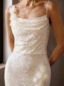 MOTF Soiréza VESTIDO FORMAL DE BORDADO DE CUENTAS ELEGANTE, BAJO DE SIRENA, FLORAL 3D, PRIMAVERA/VERANO - Albaricoque - Ver 9