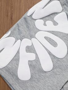 TOKVUE 男士字母印花抽绳腰休闲短裤，夏季 - 灰色 - 查看 5