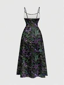 ROMWE Đầm slip size lớn gợi cảm họa tiết rắn và đại bàng bí ẩn kiểu Gothic, thích hợp cho mùa xuân/hè. - màu đen - Xem 2