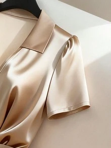 GlowEve Women's Elegant Commuter Crossed Collar Short Sleeve Midi Dress, Summer - Apricot - View 4