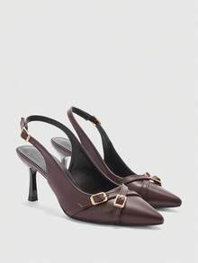 CUCCOO BIZCHIC Giày nữ, giày cao gót nhọn màu nâu, quai chéo, quai hậu, thời trang, đa năng, phù hợp đi làm hàng ngày, giày cao gót quai hậu cho nữ, giày nữ ngày Valentine. - Sôcôla nâu 1 - Xem 7