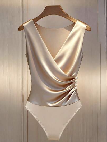 Franclia 优雅时尚V领荷叶边纽扣装饰连体衣