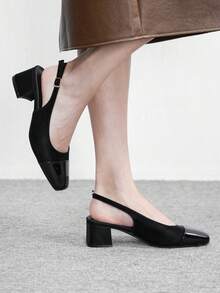 CUCCOO BIZCHIC 女士时尚低跟鞋，经典黑色后跟带设计，适合夏季毕业舞会、度假、春假、复活节和圣诞节等场合。 - 復古黑 - 查看 3