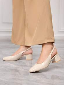 Sleekvia Chaussures femme à bout carré, talon court et moyen, bride arrière abricot. Classique, simple, mode de base, confortable, polyvalent, idéal pour le travail, les courses. Chaussures plates avec bride arrière, sans rembourrage - Abricot profond - Voir 3