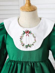 SHEIN Kleine Mädchenkleid mit Taille und kariertem Kragen, Stil passend für tägliche Ausflüge und Partys, Herbst/Winter - Grün - Übersicht 5