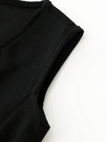 Young Girl Casual Solid Color Top And Pants 2 Pieces Set - Black - View 7