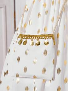 Young Girl Golden Polka Dot Off Shoulder Fashion Dress - White - View 6