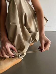 Livesso 女士抽绳腰带纯棉户外裤 - 米色 - 查看 7