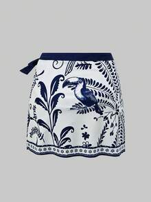 26SS Spring/Summer Vacation Beach Mature Elegant BOHO Parrot Print 3 Pieces Set: Skirt, Swimwear, 2026 New Women's Swimwear ArrivalFor School, Suitable For Holiday, Date, Afternoon Tea, Western, Cruise, Beach, Island, Road Trip, All Seasons, Music Festival, Boho Vacation, Bohemian Vacation, Chill Autumn , Western Boho , Elegant Tops For Women Swimwear 3 Pieces Set Swim Oasis 3 Pieces Set Beach Skirt Set Beach Set For Women S Sets For Summer Women's Sets For Summer - Blue - View 7