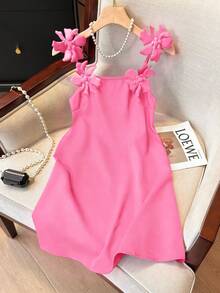 Franclia Women's Black 3D Floral Casual Vacation Mini Dress, Spring - Baby Pink - View 6