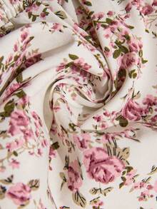 Breezaya Plus Size Women Hibiscus Print Ruffle Trim Casual Blouse - Multicolor - View 5