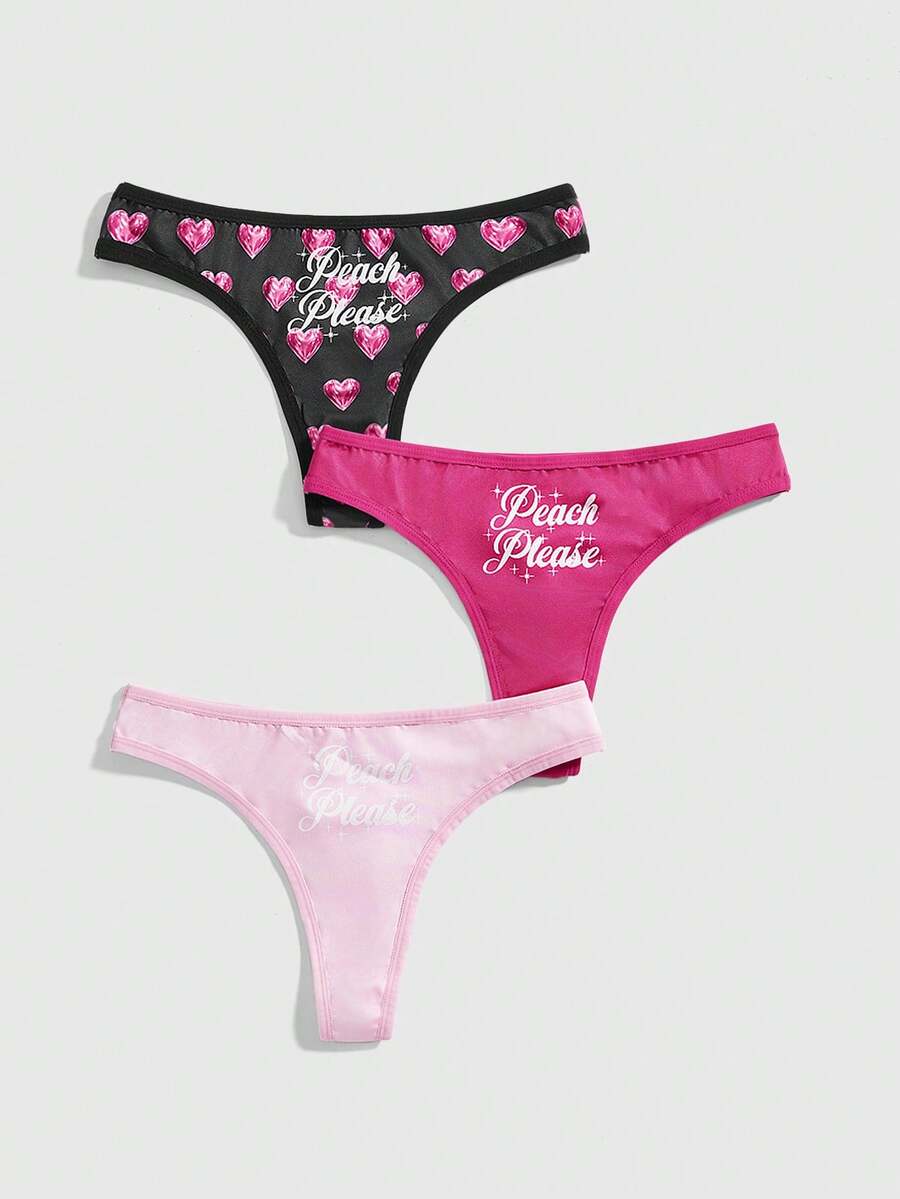 ROMWE Goth 3件套甜美性感标语窄腰丁字裤 - 彩色 - 查看 1