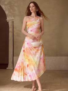 MOTF PREMIUM WOMEN'S PLEATED FLORAL PRINT DRESS, ROMANTIC FOR DATES, SPRING/SUMMER - Multicolor - View 2