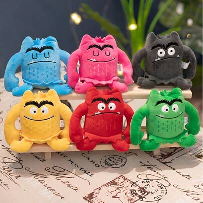 POKOJA LAND Cute Color Monster Plush Toy, My Mood Monster Cartoon Doll, Colorful, Vivid Expression, Suitable For Bedtime Partner, Birthday And Holiday Gift (Multi-Color Optional)-Emotional Facial Design