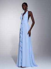 Elitara Elegant Romantic Backless Chiffon Multilayered Ruffle Hem A-Line Dress, Suitable For Festivals, Weddings, Galas, Concerts, Business Events, Social Media Influencer Occasions - Baby Blue - View 5