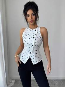 Elenzga A Lady Weaves An Elegant Sleeveless Summer Shirt - White - View 5