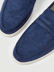 Sleekvia 2025新款套脚乐福鞋，舒适平底鞋，英伦风麂皮内衬女鞋 - 寶藍色 - 查看 8