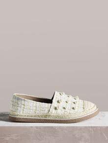 Styleloop Giày bệt mũi tròn đa năng đính ngọc trai giả màu mơ dành cho nữ, kiểu dáng boho thoải mái, thích hợp cho kỳ nghỉ hoặc ngày Valentine. - Màu be - Xem 1