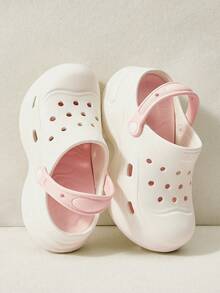 Cuccoo Ladies White And Pink Breathable Hole Shoes Can Be DIY Shoe Flower Decoration Outdoor Beach Casual Sandals Bag Head Slippers Valentine's Day - White pink - View 1