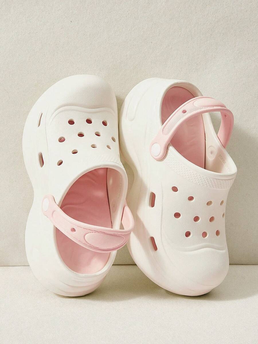 Cuccoo Ladies White And Pink Breathable Hole Shoes Can Be DIY Shoe Flower Decoration Outdoor Beach Casual Sandals Bag Head Slippers Valentine's Day - White pink - View 1