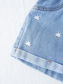 SHEIN Baby GirlCasual Loose Waist Ruffle Denim Shorts, Black - Medium Wash - View 4