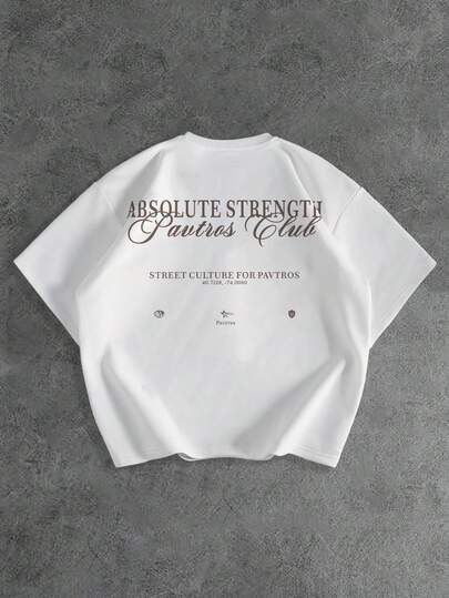 PAVTROS 男士字母印花白色圆领休闲百搭短袖T恤，情人节、春夏、送男友礼物、狂欢节、复古、街头风、派对、圣帕特里克节、外出