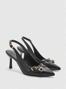 CUCCOO BIZCHIC Women Shoes Women's Pointed Stiletto Black Cross Strap Back Strap Fashion Versatile Commuter Daily Work Women's High Heel Shoes Back Empty Women's Shoes Valentine's Day - Black 1 - View 2