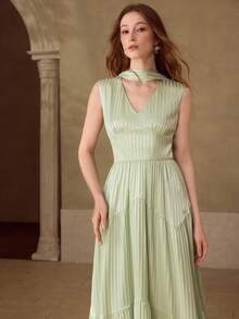 MOTF PREMIUM WOMEN'S JACQUARD LONG A-LINE DRESS, SPRING/SUMMER - Mint Green - View 4