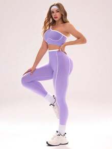 Sovereign Charm 女士无缝紫白运动套装 - 紫色 - 查看 7