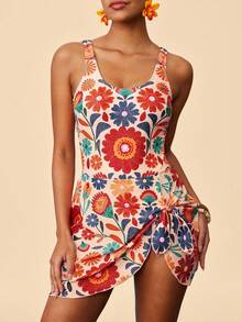 Travachic Women's Floral Print Tie-Front One-Piece Swimsuit,Pink,Pink Bikini,Casual,Vacation,Vacation Outfits Women,Vacation,Summer Holiday Outfits ,Holiday Outfits For Women,Holiday,Vacation Outfits For Women,Vacation Dress,Elegant,Going Out,Party,Beach,Beach Dress,Beach Shorts,Beach Dresses,Beach Outfits For Women,Beach Skirt,Beach Set,Beach Outfit,Beach Outfit For Women,Summer,Summer Clothes,Ummer Holiday Outfits,Flower,Graphic,Carmaval,Carnival - Multicolor - View 1