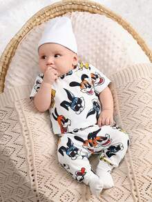 SHEIN 2pcs Baby Boy Cute Bear Pattern Short Sleeve Knit Pajama Set - Multicolor - View 6