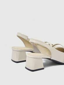 Sleekvia 新款方头粗跟无后跟绑带舒适防滑时尚百搭女式高跟鞋，春秋季 - 米色 - 查看 9