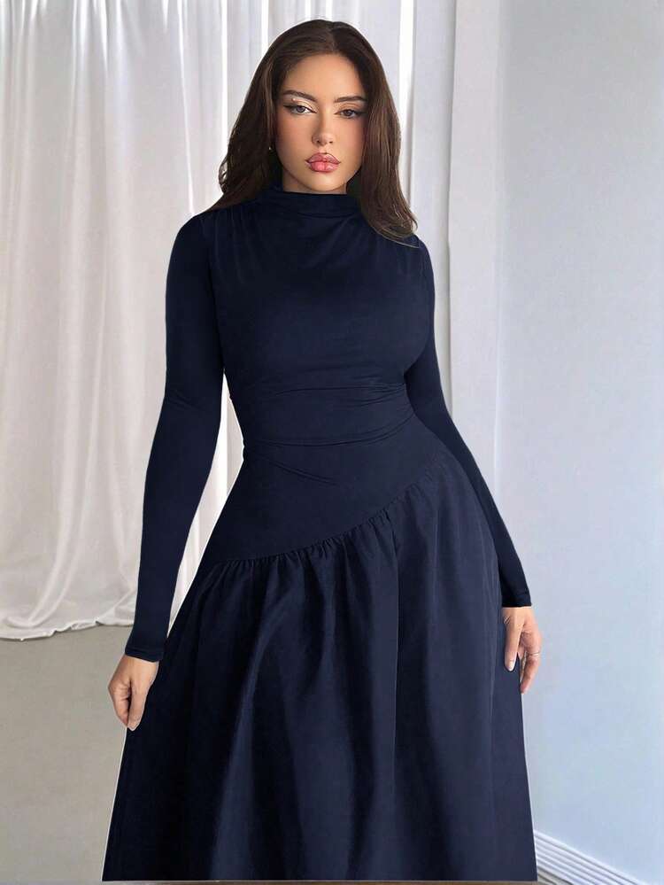 navy blue long sleeve turtleneck dress Turtleneck Dress