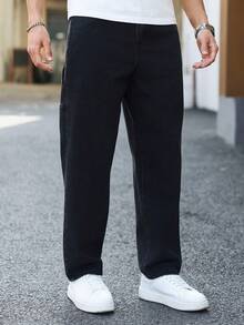 Manfinity Homme 男士纯色休闲牛仔裤 - 黑色 - 查看 4