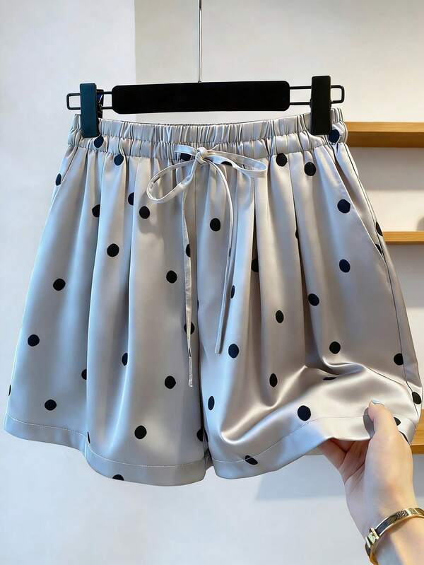 Resyla Women's Elastic Waist Drawstring Polka Dot Loose Shorts