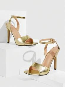 CUCCOO SZL Women's Square Toe Buckle Design Fashionable Elegant High Heel Sandals Valentine's Day - Gold - View 2