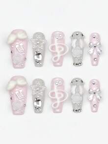 ROMWE Anime 10 Wings Music Note Star Fake Nail Plate And A Piece Of Double-Sided Tape - Multicolor - View 1