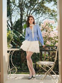 SHEIN MOD 1 件柔软优雅蕾丝围巾时尚植物围巾刺绣办公室女士手腕发带围巾头巾头巾颈巾 - 白色 - 查看 2