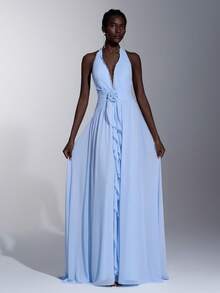 Elitara Elegant Romantic Backless Chiffon Multilayered Ruffle Hem A-Line Dress, Suitable For Festivals, Weddings, Galas, Concerts, Business Events, Social Media Influencer Occasions - Baby Blue - View 1