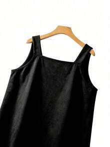 GlowEve CURVE 大码女式仿麂皮背带连衣裙，棕色交叉肩带设计，优雅休闲长款连衣裙，适合返校、毕业典礼、情人节、音乐节、母亲节、万圣节、感恩节、复活节、国庆节、舞会、约会、派对、婚礼、户外活动等场合。 - 黑色 - 查看 7