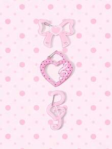 ROMWE Anime 3款随机款式可爱风蝴蝶结爱心音符形状钥匙扣，Y2K风格波点爱心图案粉色亚克力板钥匙扣，非常适合搭配背包和作为装饰品，美观高品质的配件。 - 粉黑色 - 查看 1